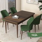 Canisa Concept Arp Serisi 70x110 cm Barok Ahşap Desen 4 Sandalye Sabit Haki Yeşili Mutfak Masası Takımı