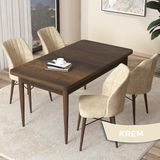 Canisa Concept Arp Serisi 70x110 cm Barok Ahşap Desen 4 Sandalye Sabit Krem Mutfak Masası Takımı