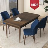 Canisa Concept Arp Serisi 70x110 cm Barok Ahşap Desen 4 Sandalye Sabit Lacivert Mutfak Masası Takımı