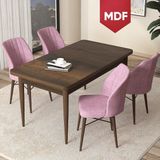 Canisa Concept Arp Serisi 70x110 cm Barok Ahşap Desen 4 Sandalye Sabit Pembe Mutfak Masası Takımı