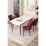Canisa Concept Arp Serisi 70x110 cm Sabit Beyaz Masa 4 Sandalye Bordo Mutfak Masası Takımı
