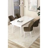 Canisa Concept Arp Serisi 70x110 cm Sabit Beyaz Masa 4 Sandalye Kahverengi Mutfak Masası Takımı