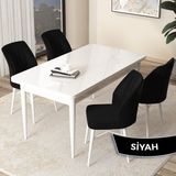 Canisa Concept Arp Serisi 70x110 cm Sabit Beyaz Masa 4 Sandalye Siyah Mutfak Masası Takımı