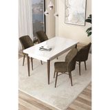 Canisa Concept Arp Serisi 70x110 cm Sabit Mutfak Masası Takımı, Beyaz Masa, 4 Kahverengi Sandalye CNS-04ARPBCVZ