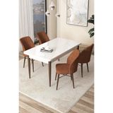 Canisa Concept Arp Serisi 70x110 cm Sabit Mutfak Masası Takımı, Beyaz Masa, 4 Kiremit Sandalye