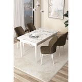 Canisa Concept Arp Serisi 70x110 cm Sabit Mutfak Masası Takımı, Beyaz Mermer Desen Masa, 4 Kahverengi Sandalye