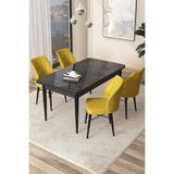 Canisa Concept Arp Serisi 70x110 cm Sabit Mutfak Masası Takımı, Siyah Mermer Desen Masa, 4 Hardal Sarısı Sandalye