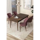 Canisa Concept Arp Serisi 70x110 Sabit Mutfak Masası Takımı Barok Desen Masa 4 Gül Kurusu Sandalye
