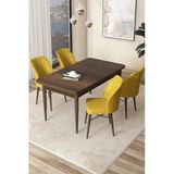 Canisa Concept Arp Serisi 70x110 Sabit Mutfak Masası Takımı Barok Desen Masa 4 Hardal Sandalye
