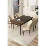 Canisa Concept Arp Serisi 70X110 Sabit Mutfak Masası Takımı Barok Desen Masa 4 Krem Sandalye
