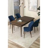 Canisa Concept Arp Serisi 70X110 Sabit Mutfak Masası Takımı Barok Desen Masa 4 Lacivert Sandalye
