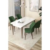 Canisa Concept Arp Serisi 70X110 Sabit Mutfak Masası Takımı Beyaz Ceviz Masa 4 Haki Yeşil Sandalye