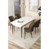Canisa Concept Arp Serisi 70X110 Sabit Mutfak Masası Takımı Beyaz Ceviz Masa 4 Kahverengi Sandalye