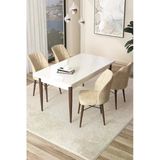 Canisa Concept Arp Serisi 70X110 Sabit Mutfak Masası Takımı Beyaz Ceviz Masa 4 Krem Sandalye