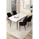 Canisa Concept Arp Serisi 70X110 Sabit Mutfak Masası Takımı Beyaz Ceviz Masa 4 Siyah Sandalye
