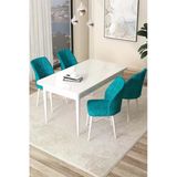 Canisa Concept Arp Serisi 70X110 Sabit Mutfak Masası Takımı Beyaz Masa 4 Turkuaz Sandalye