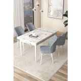 Canisa Concept Arp Serisi 70X110 Sabit Mutfak Masası Takımı Beyaz Mermer Desen Masa 4 Gri Sandalye