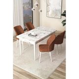 Canisa Concept Arp Serisi 70X110 Sabit Mutfak Masası Takımı Beyaz Mermer Desen Masa 4 Kiremit Sandalye