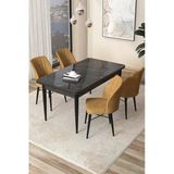 Canisa Concept Arp Serisi 70X110 Sabit Mutfak Masası Takımı Siyah Mermer Desen Masa 4 Cappucino Sandalye