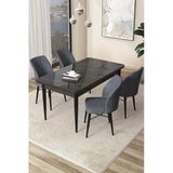 Canisa Concept Arp Serisi 70X110 Sabit Mutfak Masası Takımı Siyah Mermer Desen Masa 4 Füme Sandalye