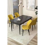 Canisa Concept Arp Serisi 70X110 Sabit Mutfak Masası Takımı Siyah Mermer Desen Masa 4 Hardal Sandalye