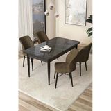 Canisa Concept Arp Serisi 70X110 Sabit Mutfak Masası Takımı Siyah Mermer Desen Masa 4 Kahverengi Sandalye