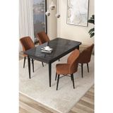 Canisa Concept Arp Serisi 70X110 Sabit Mutfak Masası Takımı Siyah Mermer Desen Masa 4 Kiremit Sandalye