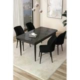 Canisa Concept Arp Serisi 70x110 Sabit Mutfak Masası Takımı Siyah Mermer Desen Masa 4 Siyah Sandalye