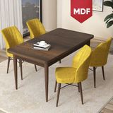 Canisa Concept Arp Serisi, MDF Barok Ahşap Desen 70 x 110 cm Sabit Mutfak Masası Takımı, 4 Sandalye - 70x110 - Hardal