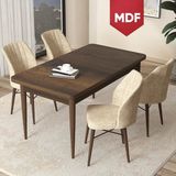 Canisa Concept Arp Serisi, MDF Barok Ahşap Desen 70 x 110 cm Sabit Mutfak Masası Takımı, 4 Sandalye - 70x110 - Krem