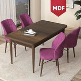 Canisa Concept Arp Serisi, MDF Barok Ahşap Desen 70 x 110 cm Sabit Mutfak Masası Takımı, 4 Sandalye - Mor - 70x110