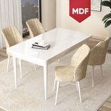 Canisa Concept Arp Serisi MDF Beyaz Masa 70 x 110 cm Sabit Mutfak Masası Takımı 4 Sandalye - 70x110 - Krem