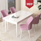 Canisa Concept Arp Serisi MDF Beyaz Masa 70 x 110 cm Sabit Mutfak Masası Takımı 4 Sandalye - 70x110 - Pembe