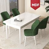 Canisa Concept Arp Serisi, MDF Beyaz Masa 70X110 Sabit Mutfak Masası Takımı, 4 Sandalye - 70 x 110 - Haki Yeşili