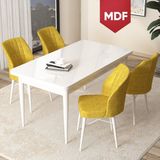 Canisa Concept Arp Serisi, MDF Beyaz Masa 70X110 Sabit Mutfak Masası Takımı, 4 Sandalye - 70 x 110 - Hardal