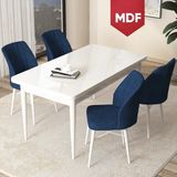 Canisa Concept Arp Serisi, MDF Beyaz Masa 70X110 Sabit Mutfak Masası Takımı, 4 Sandalye - 70 x 110 - Lacivert