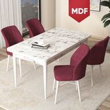 Canisa Concept Arp Serisi, MDF Beyaz Mermer Desen Masa 70X110 Sabit Mutfak Masası Takımı, 4 Sandalye - 70 x 110 - Bordo