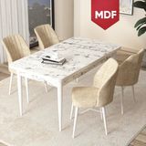 Canisa Concept Arp Serisi, MDF Beyaz Mermer Desen Masa 70X110 Sabit Mutfak Masası Takımı, 4 Sandalye - 70 x 110 - Krem