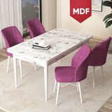 Canisa Concept Arp Serisi, MDF Beyaz Mermer Desen Masa 70X110 Sabit Mutfak Masası Takımı, 4 Sandalye - 70 x 110 - Mor