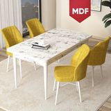 Canisa Concept Arp Serisi, MDF Beyaz Mermer Desen Masa 70X110 Sabit Mutfak Masası Takımı, 4 Sandalye - Hardal - 70 x 110