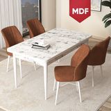 Canisa Concept Arp Serisi, MDF Beyaz Mermer Desen Masa 70X110 Sabit Yemek Masası Takımı, 4 Sandalye - Kiremit - 70 x 110 cm