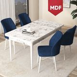 Canisa Concept Arp Serisi, MDF Beyaz Mermer Desen Masa 70X110 Sabit Yemek Masası Takımı, 4 Sandalye - Lacivert - 70 x 110 cm