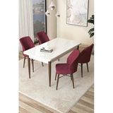 Canisa Concept Arp Serisi Sabit Mutfak Masası Takımı 70X110 Beyaz Ceviz Masa 4 Bordo Sandalye