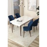 Canisa Concept Arp Serisi Sabit Mutfak Masası Takımı 70X110 Beyaz Ceviz Masa 4 Lacivert Sandalye