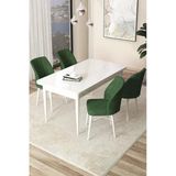 Canisa Concept Arp Serisi Sabit Mutfak Masası Takımı 70X110 Beyaz Masa 4 Haki Yeşil Sandalye