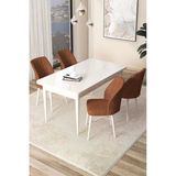 Canisa Concept Arp Serisi Sabit Mutfak Masası Takımı 70X110 Beyaz Masa 4 Kiremit Sandalye