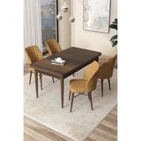 Canisa Concept Arp Serisi Sabit Mutfak Masası Takımı, 70x114 cm, Barok Ahşap Desen, Cappuccino, 4 Sandalyeli