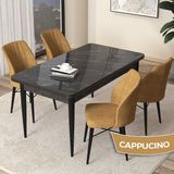 Canisa Concept Arp Serisi, Siyah Mermer Desen Masa 71 x 110 cm Sabit Mutfak Masası Takımı, 4 Sandalye - 70X110 - Cappuccino
