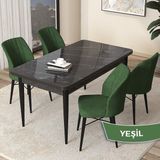 Canisa Concept Arp Serisi, Siyah Mermer Desen Masa 71 x 110 cm Sabit Mutfak Masası Takımı, 4 Sandalye - 70X110 - Haki Yeşili
