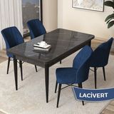 Canisa Concept Arp Serisi, Siyah Mermer Desen Masa 71 x 110 cm Sabit Mutfak Masası Takımı, 4 Sandalye - 70X110 - Lacivert